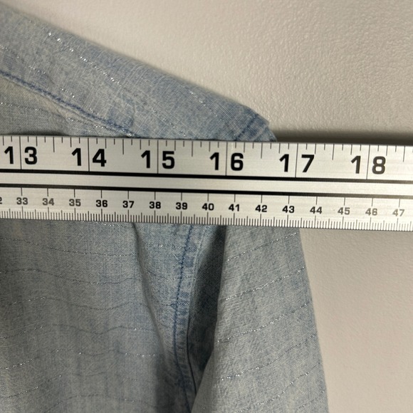 Anthropologie Maeve Denim Embroidered Sequin Shirt Blue Womens Size Large Boho L - Picture 13 of 16